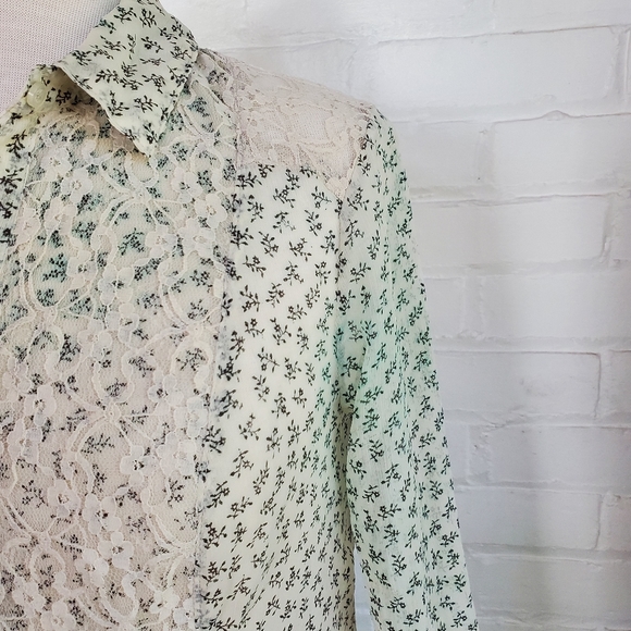 Free People All That Glitters Top Sheer Button Down Lace Back Long Sleeve Sz S - Picture 6 of 8